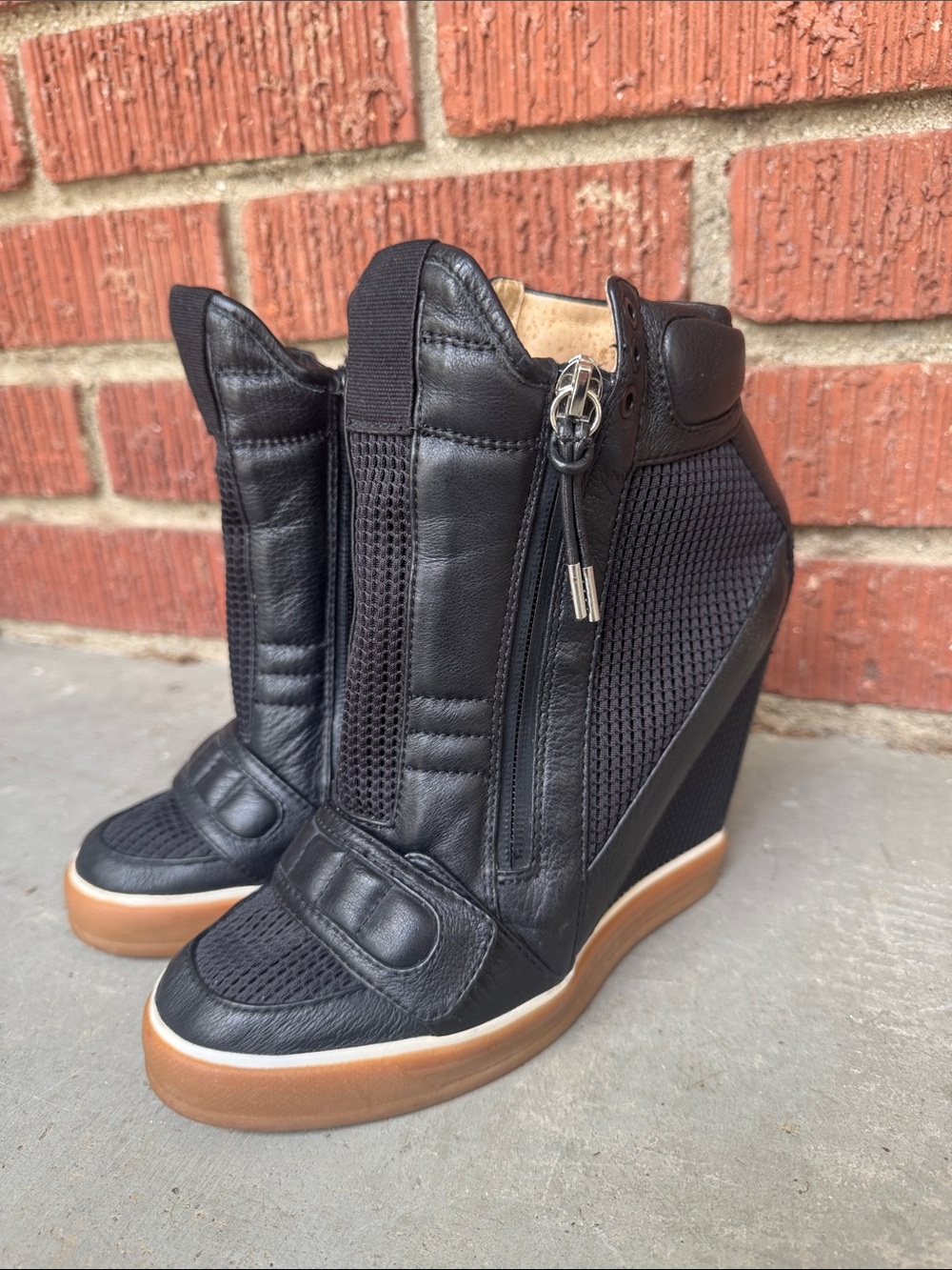 L.A.M.B. Pamela Black Mesh Platform Wedge Sneaker Bootie